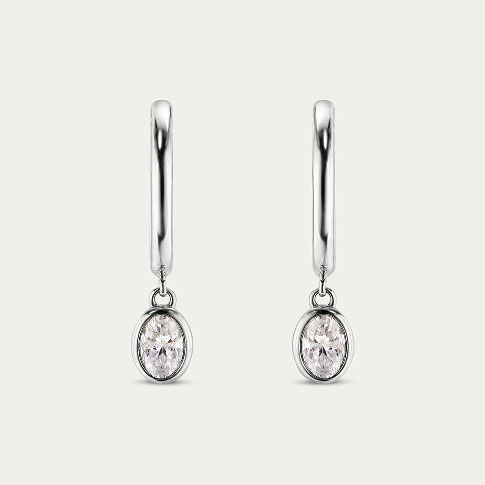 ${productbrand} 9ct White Gold 0.40ct Oval Diamond Half Hoop Drop Earrings